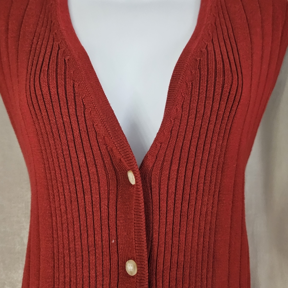 Talbots Red Cable Knit Button Down Vest Sweater D… - image 6